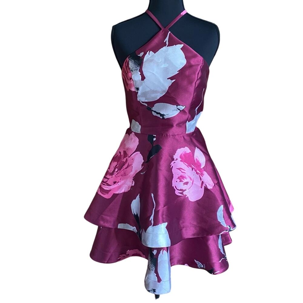 Speechless Pink floral Formal Mini tiered skirt Dress halter Y2K 3 NWT hoco